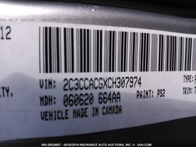 2C3CCACGXCH307974 - 2012 CHRYSLER 300 LIMITED SILVER photo 9