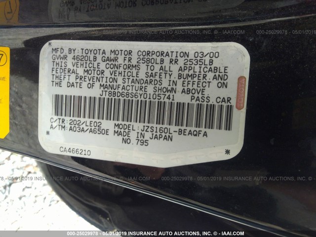 JT8BD68S6Y0105741 - 2000 LEXUS GS 300 BLACK photo 9