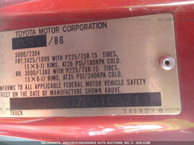 JT4RN62D7H0109711 - 1987 TOYOTA 4RUNNER RN60 RED photo 9