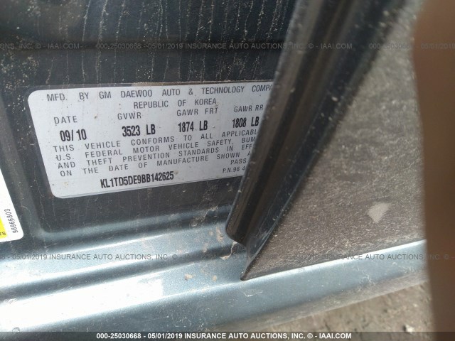 KL1TD5DE9BB142625 - 2011 CHEVROLET AVEO LS/LT ლურჯი ფოტო 9