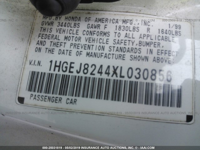 1HGEJ8244XL030856 - 1999 HONDA CIVIC EX WHITE photo 9