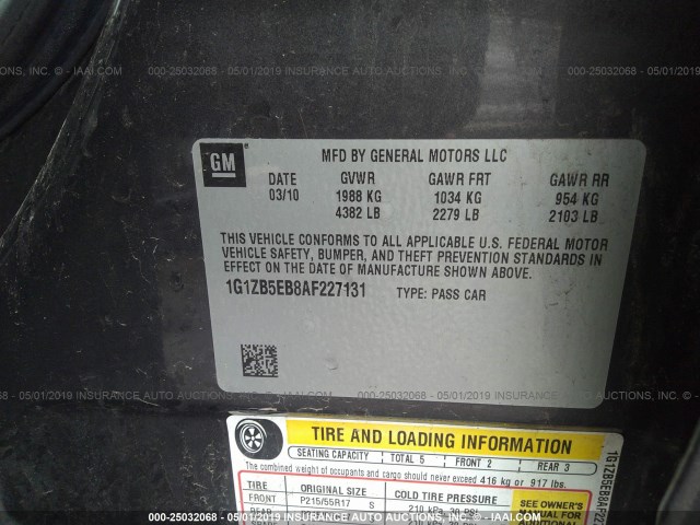 1G1ZB5EB8AF227131 - 2010 CHEVROLET MALIBU LS GRAY photo 9