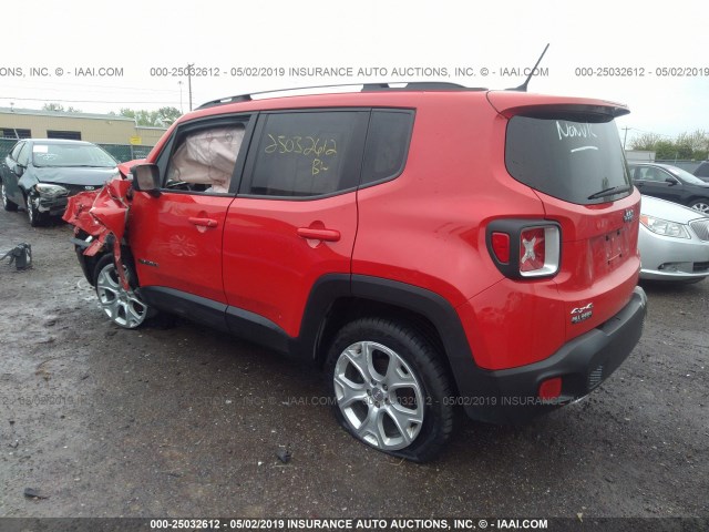 ZACCJBDT3GPC73769 - 2016 JEEP RENEGADE LIMITED RED photo 3