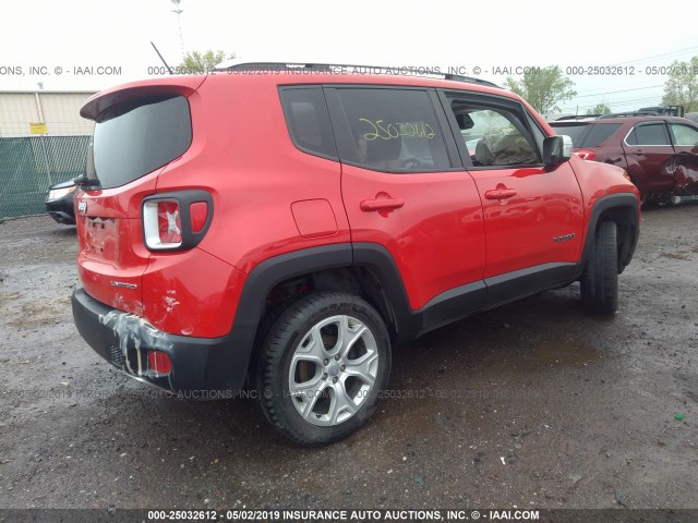 ZACCJBDT3GPC73769 - 2016 JEEP RENEGADE LIMITED RED photo 4