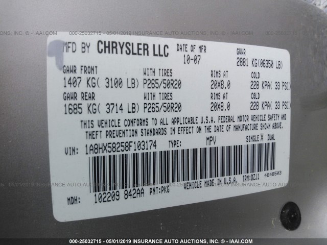 1A8HX58258F103174 - 2008 CHRYSLER ASPEN LIMITED GOLD photo 9