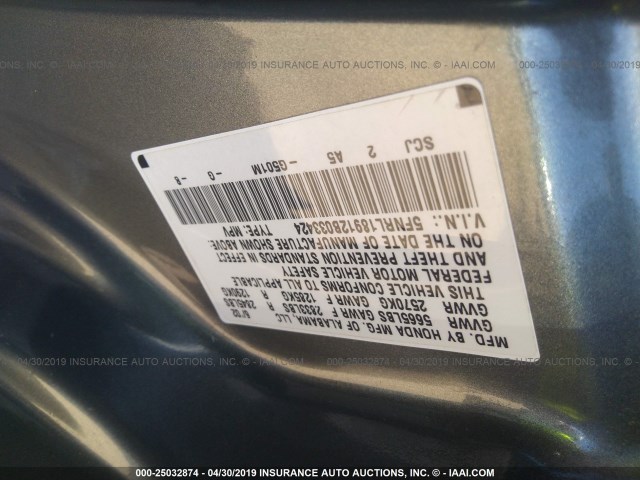 5FNRL18912B033424 - 2002 HONDA ODYSSEY EXL GRAY photo 9