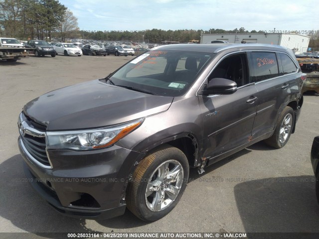 5TDDCRFH4GS019801 - 2016 TOYOTA HIGHLANDER HYBRID LTD PLATINUM GRAY photo 2