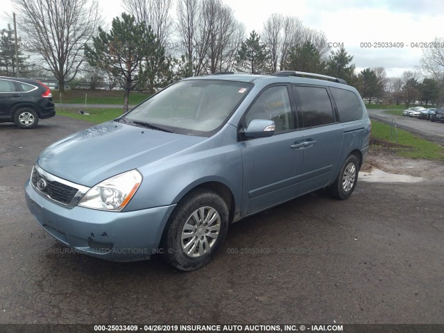 KNDMG4C74B6409096 - 2011 KIA SEDONA LX BLUE photo 2