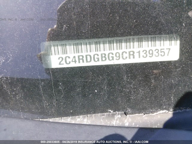 2C4RDGBG9CR139357 - 2012 DODGE GRAND CARAVAN SE BLACK photo 9