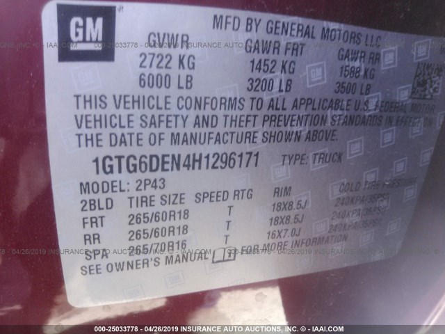 1GTG6DEN4H1296171 - 2017 GMC CANYON SLT RED photo 9