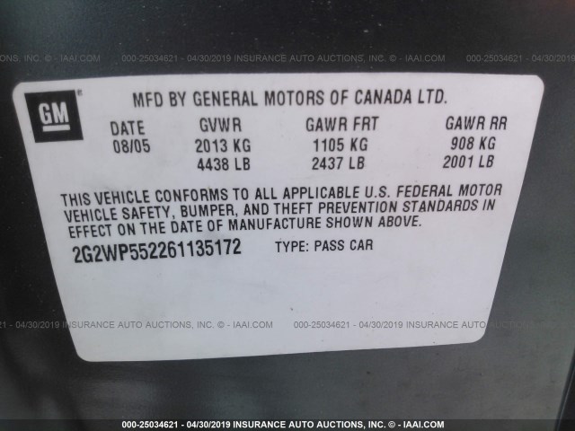 2G2WP552261135172 - 2006 PONTIAC GRAND PRIX 蓝色 照片 9