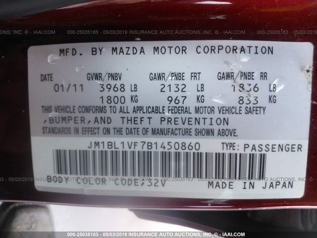 JM1BL1VF7B1450860 - 2011 MAZDA 3 I RED photo 9