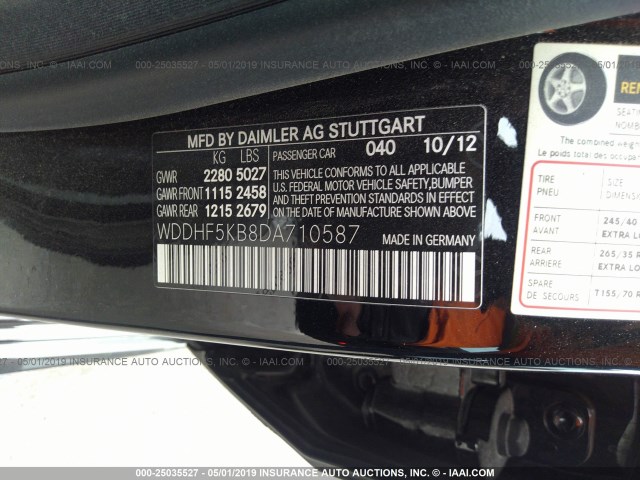 WDDHF5KB8DA710587 - 2013 MERCEDES-BENZ E 350 BLACK photo 9