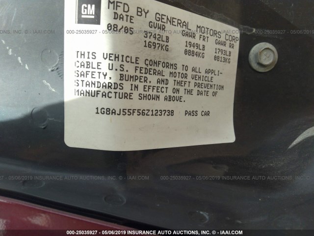 1G8AJ55F56Z123738 - 2006 SATURN ION LEVEL 2 红色 照片 9