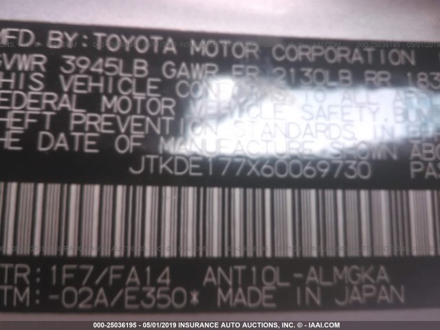 JTKDE177X60069730 - 2006 TOYOTA SCION TC SILVER photo 9