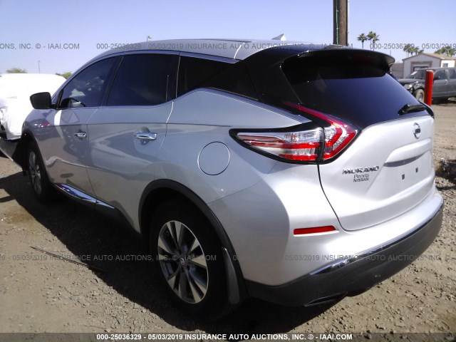 5N1AZ2MG6FN262030 - 2015 NISSAN MURANO S/SL/SV/PLATINUM SILVER photo 3