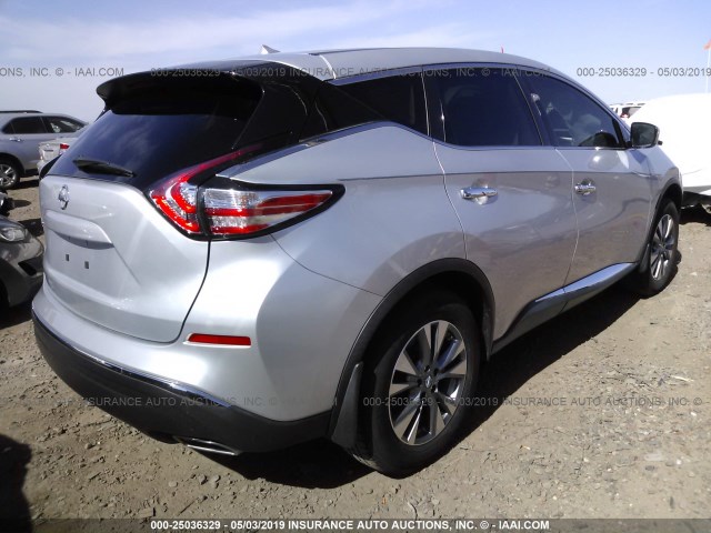 5N1AZ2MG6FN262030 - 2015 NISSAN MURANO S/SL/SV/PLATINUM SILVER photo 4