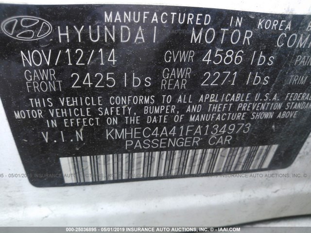 KMHEC4A41FA134973 - 2015 HYUNDAI SONATA HYBRID/LIMITED WHITE photo 9