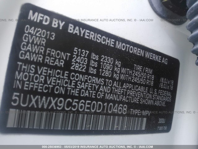 5UXWX9C56E0D10468 - 2014 BMW X3 XDRIVE28I WHITE photo 9