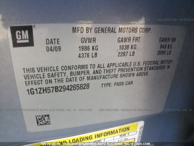 1G1ZH57B294265828 - 2009 CHEVROLET MALIBU 1LT 蓝色 照片 9