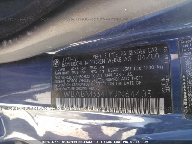 WBABM3341YJN64403 - 2000 BMW 323 CI BLUE photo 9