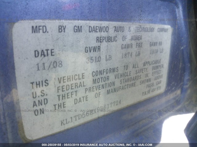 KL1TD56EX9B617724 - 2009 CHEVROLET AVEO LS/LT ლურჯი ფოტო 9