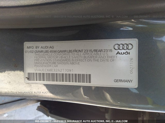 WAULC68E32A217091 - 2002 AUDI A4 1.8T QUATTRO GRAY photo 9