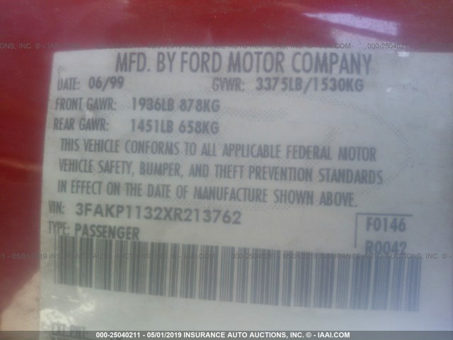 3FAKP1132XR213762 - 1999 FORD ESCORT ZX2/COOL/HOT RED photo 9