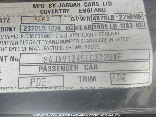 SAJAV1345EC372046 - 1984 JAGUAR XJ6 BLACK photo 9