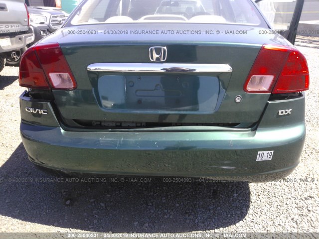 2HGES16162H607042 - 2002 HONDA CIVIC DX GREEN photo 6