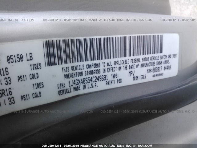 1J4GX48S54C249691 - 2004 JEEP GRAND CHEROKEE LAREDO/COLUMBIA/FREEDOM 银色 照片 9