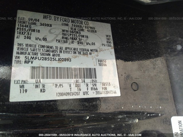 5LMFU28525LJ02893 - 2005 LINCOLN NAVIGATOR 黑色 照片 9