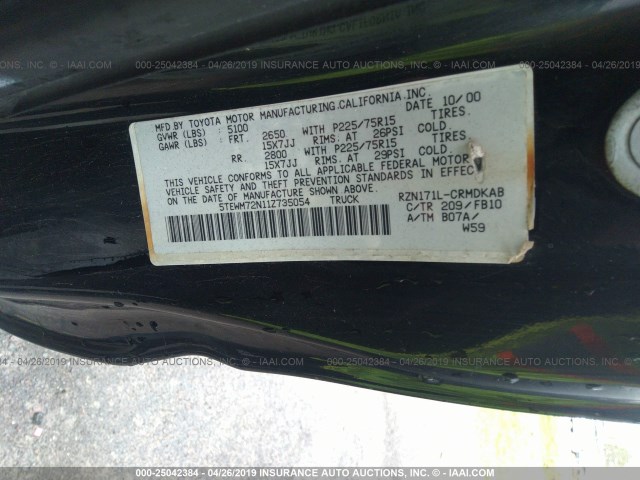 5TEWM72N11Z735054 - 2001 TOYOTA TACOMA XTRACAB BLACK photo 9