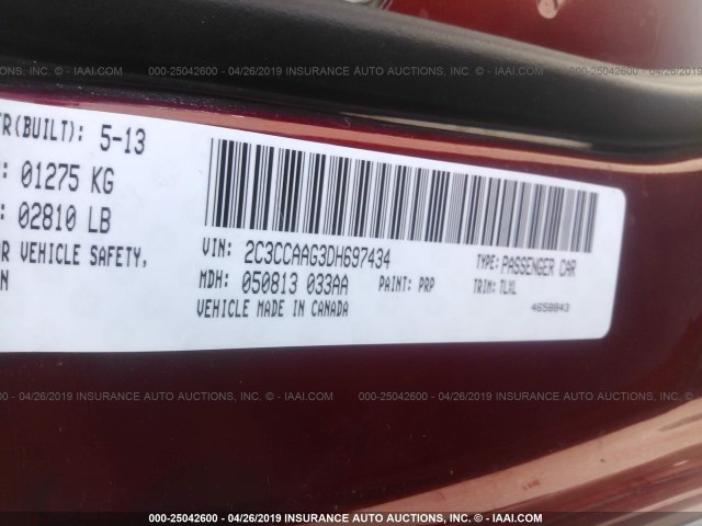 2C3CCAAG3DH697434 - 2013 CHRYSLER 300 MAROON photo 9