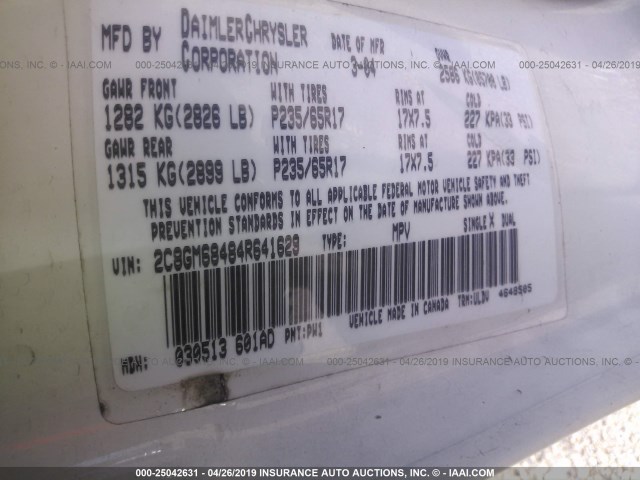 2C8GM68484R641629 - 2004 CHRYSLER PACIFICA WHITE photo 9