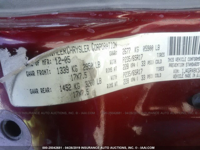 1J4GR48K56C234525 - 2006 JEEP GRAND CHEROKEE LAREDO/COLUMBIA/FREEDOM 红色 照片 9