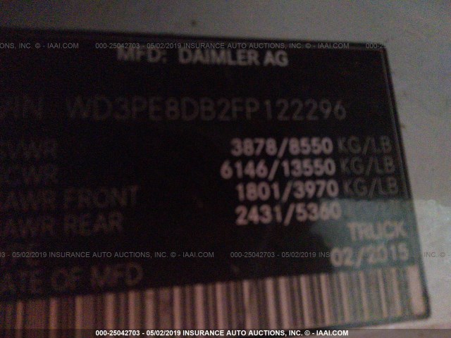WD3PE8DB2FP122296 - 2015 MERCEDES-BENZ SPRINTER 2500 WHITE photo 9