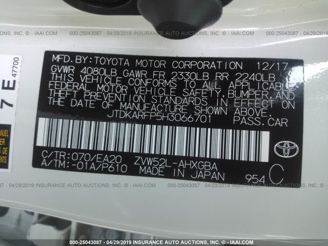 JTDKARFP5H3066701 - 2017 TOYOTA PRIUS PRIME  白色 照片 9