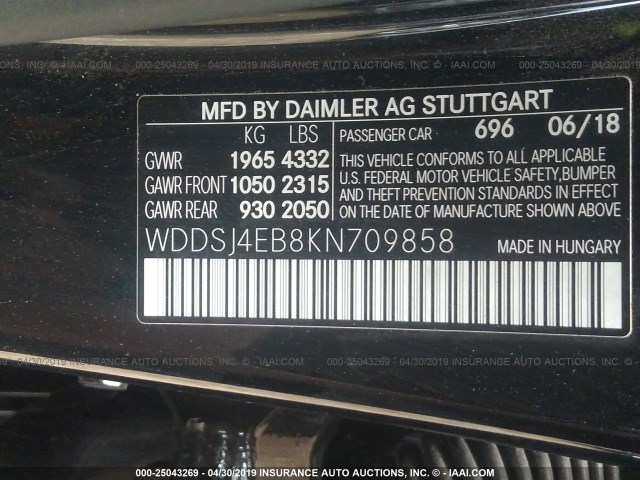 WDDSJ4EB8KN709858 - 2019 MERCEDES-BENZ CLA 250 BLACK photo 9