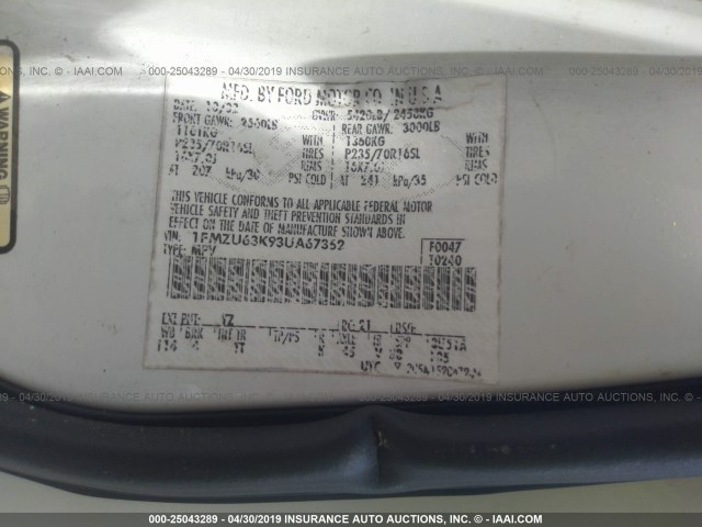 1FMZU63K93UA67362 - 2003 FORD EXPLORER XLT/XLT SPORT/NBX Ağ foto 9