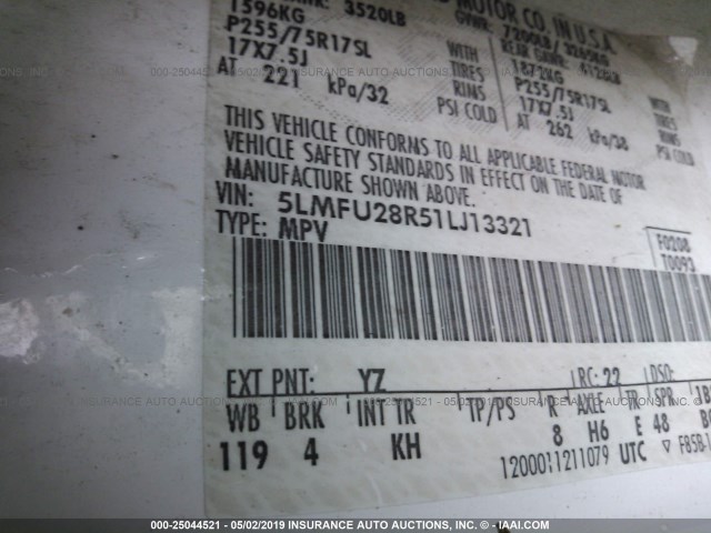 5LMFU28R51LJ13321 - 2001 LINCOLN NAVIGATOR Blanc photo 9