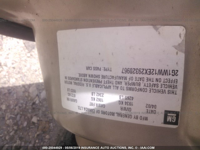 2G1WW12EX29320967 - 2002 CHEVROLET MONTE CARLO LS ფერფლისფერი ფოტო 9