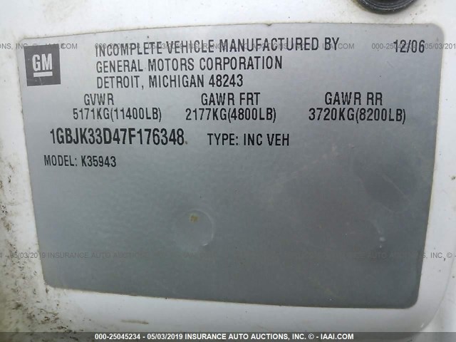 1GBJK33D47F176348 - 2007 CHEVROLET SILVERADO K3500 WHITE photo 9