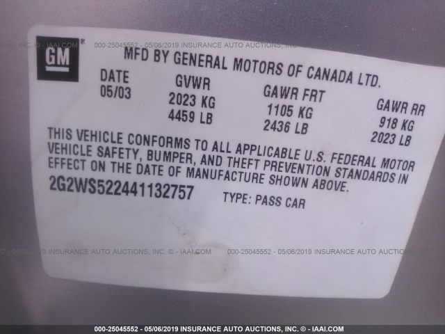 2G2WS522441132757 - 2004 PONTIAC GRAND PRIX GT2 ვერცხლისფერი ფოტო 9