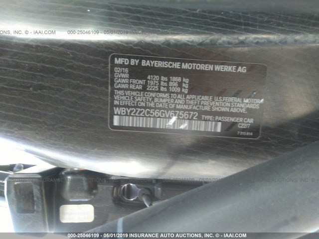 WBY2Z2C56GV675672 - 2016 BMW I8 BLACK photo 9