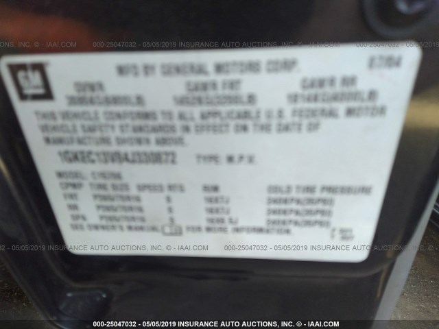 1GKEC13V84J330872 - 2004 GMC YUKON BLACK photo 9