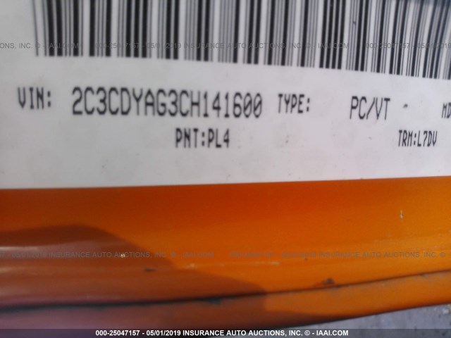 2C3CDYAG3CH141600 - 2012 DODGE CHALLENGER SXT ORANGE photo 9