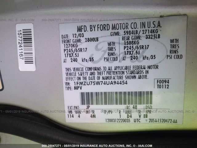 1FMZU75W74UA94454 - 2004 FORD EXPLORER LIMITED SILVER photo 9