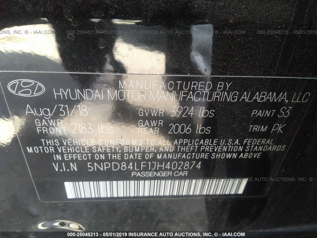 5NPD84LF1JH402874 - 2018 HYUNDAI ELANTRA SEL/VALUE/LIMITED GRAY photo 9