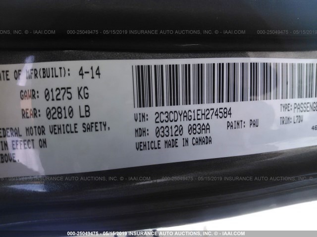 2C3CDYAG1EH274584 - 2014 DODGE CHALLENGER SXT GRAY photo 9